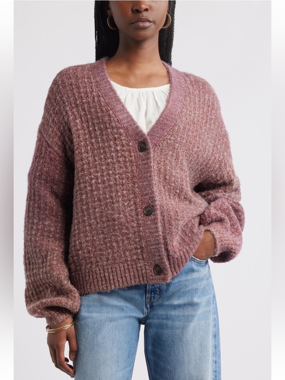 Treasure & Bond Textured V-Neck Cardigan sweater Burgundy Rhode Combo small NWT